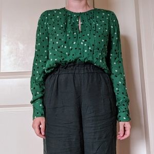 Green Silk Polka Dot J Crew Top, size 10